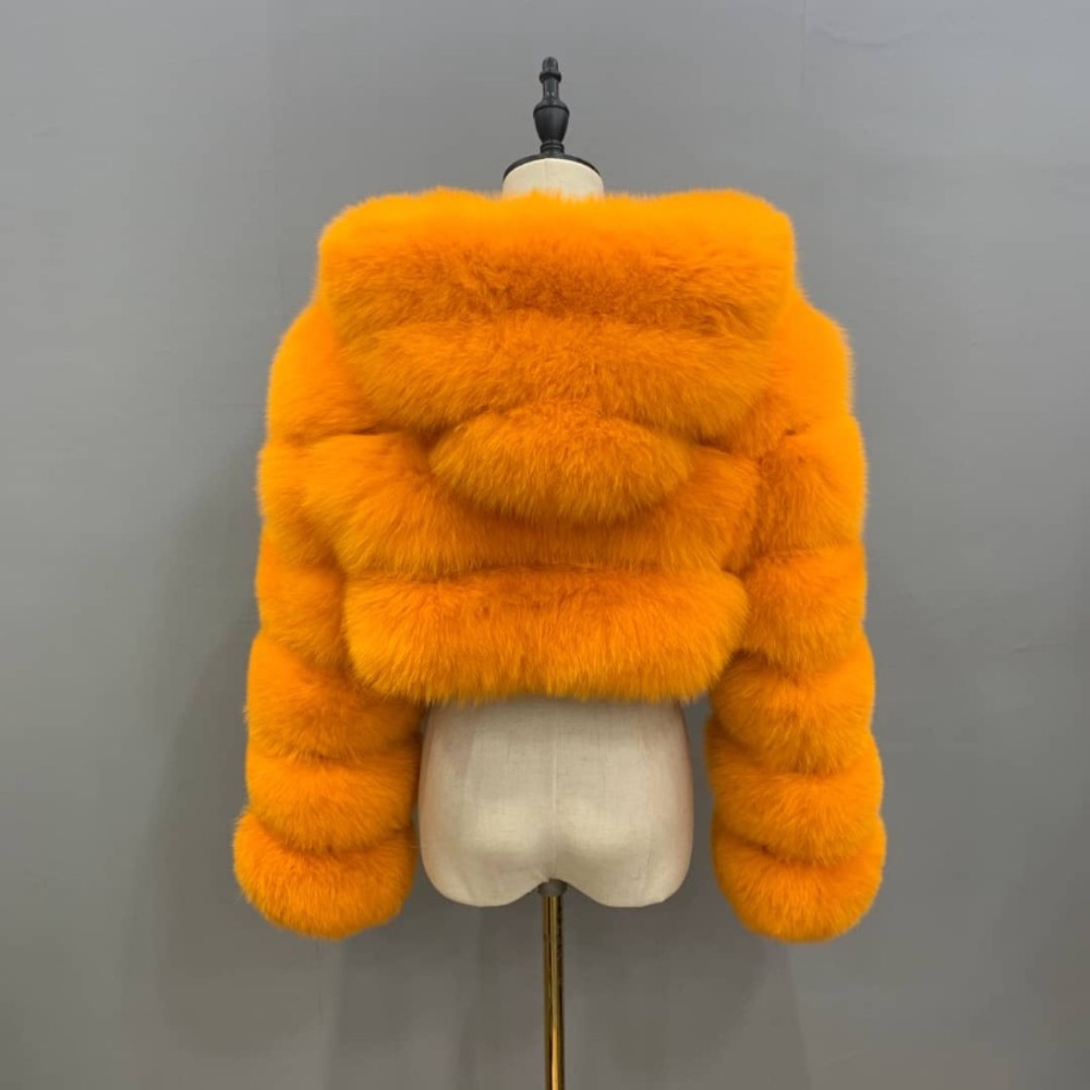Orange fox fur cropped bomber